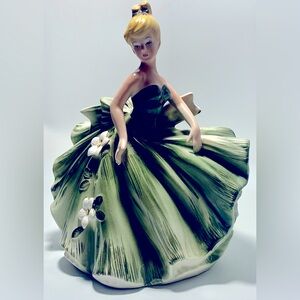 Vintage Lefton Dancing Girl Ballroom Gown Planter Vase Figurine 1950's #2908